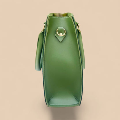 Graciza Lyra green faux leather handbag with crocodile texture and gold hardware. Includes crossbody bag and wallet.